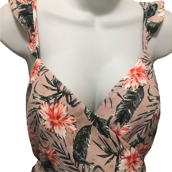 Express VTG Y2K Hawaiian Print Wrap Style Crop Top M Smock Back Floral Ruffles - Picture 3 of 7